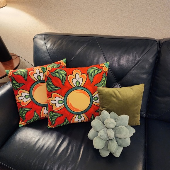 Other - 2 for $15 Two 17" Square Vibrant Red and Green Pillow Covers With Zippers
